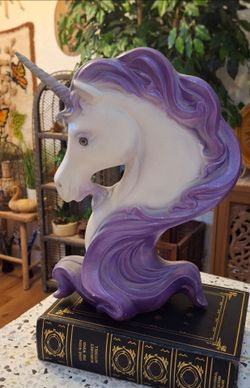 Vintage Large UNICORN HEAD STATUE- WHIMSICAL FANTASY SCULPTURE