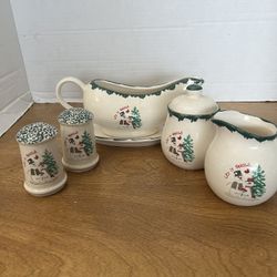 7 pc 1998 Atico Let it Snow! Christmas Snowman Serving Pieces
