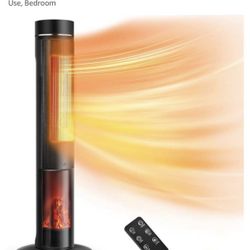 36" Tower Space Heater for Large Room, 1500W PTC Electric Heater with Adjustable Thermostat, 4 Modes & 3D Flame, 12H Timer, Oscillating, Remo