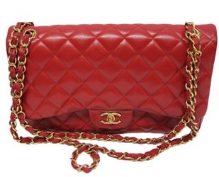 Chanel Classic Double Flap Bag Red Leather Medium Shoulder Bag
