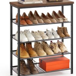 5-Tier Shoe Rack for Entryway and Small Spaces with Wooden Top & Metal Frames