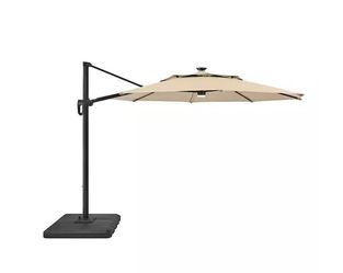 Hampton Bay 11ft. Aluminum Cantilever Solar LED Offset Patio Umbrella In Putty Beige - R