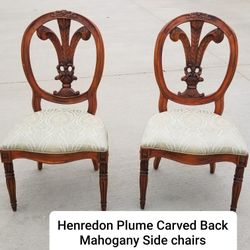 Vintage Stunning pair of Henredon plume carved back mahogany chairs
