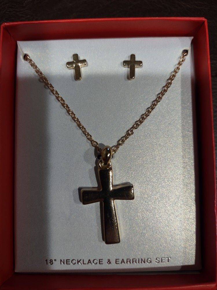CROSS NECKLACE WITH MATCHING EARRINGS