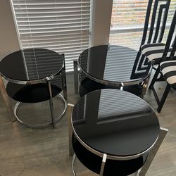 Black Glass Cocktail Table And End Tables 
