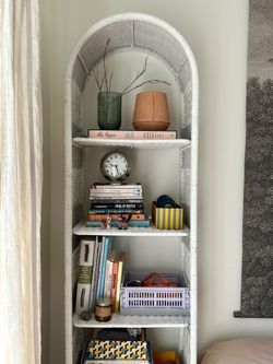 Narrow White Wicker Book Shelf