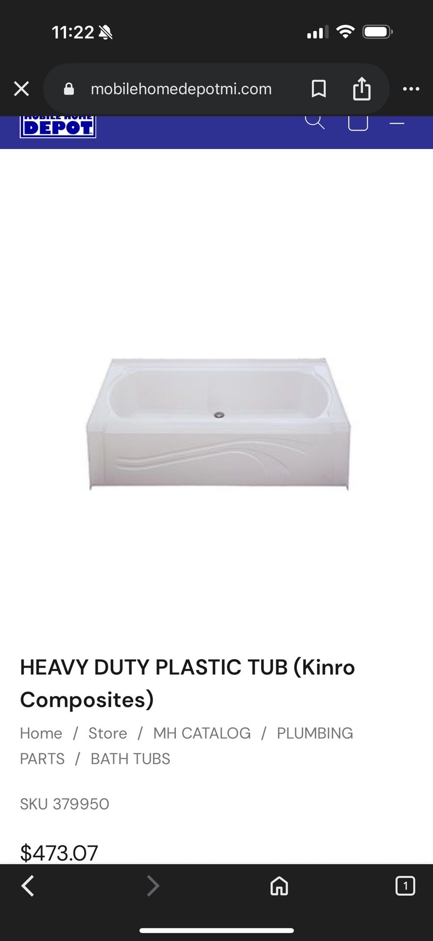 54Lx24Wx16H Kinro Composite Tub With Wall Panels