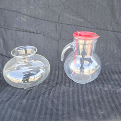 Hurricane Lamp glass top & Glass Ice Tea Pitcher
