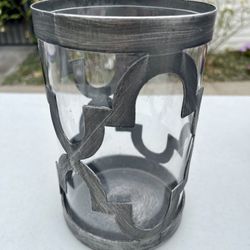 Rogers Garden Metal and Glass Candle Hurricane, 7.5”H x 5”W