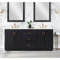 72” Double Sink Bathroom Vanity – Black Oak Base - CRACKED TOP SEE NOTES - Delivery Available