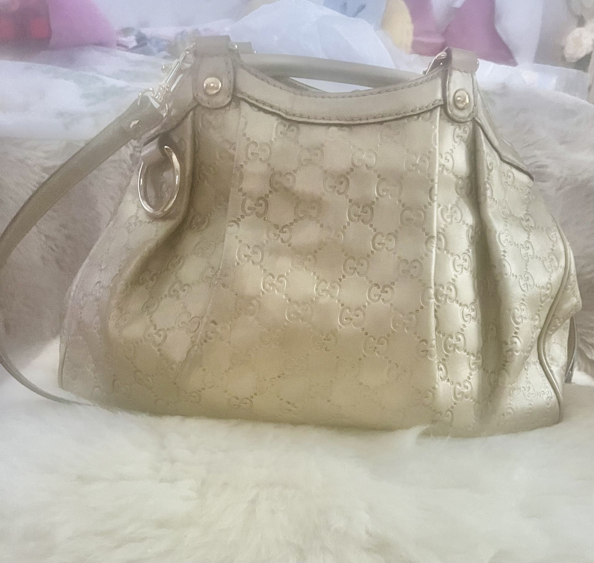 Guccissima Sukey Tote Bag Handbag Leather Champagne Gold Authentic