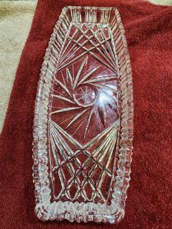 Vintage Handmade Cut Crystal Tray - Elegant Decorative Rectangular Dish