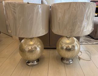 2 Crackled Glass Sphere Table Lamps