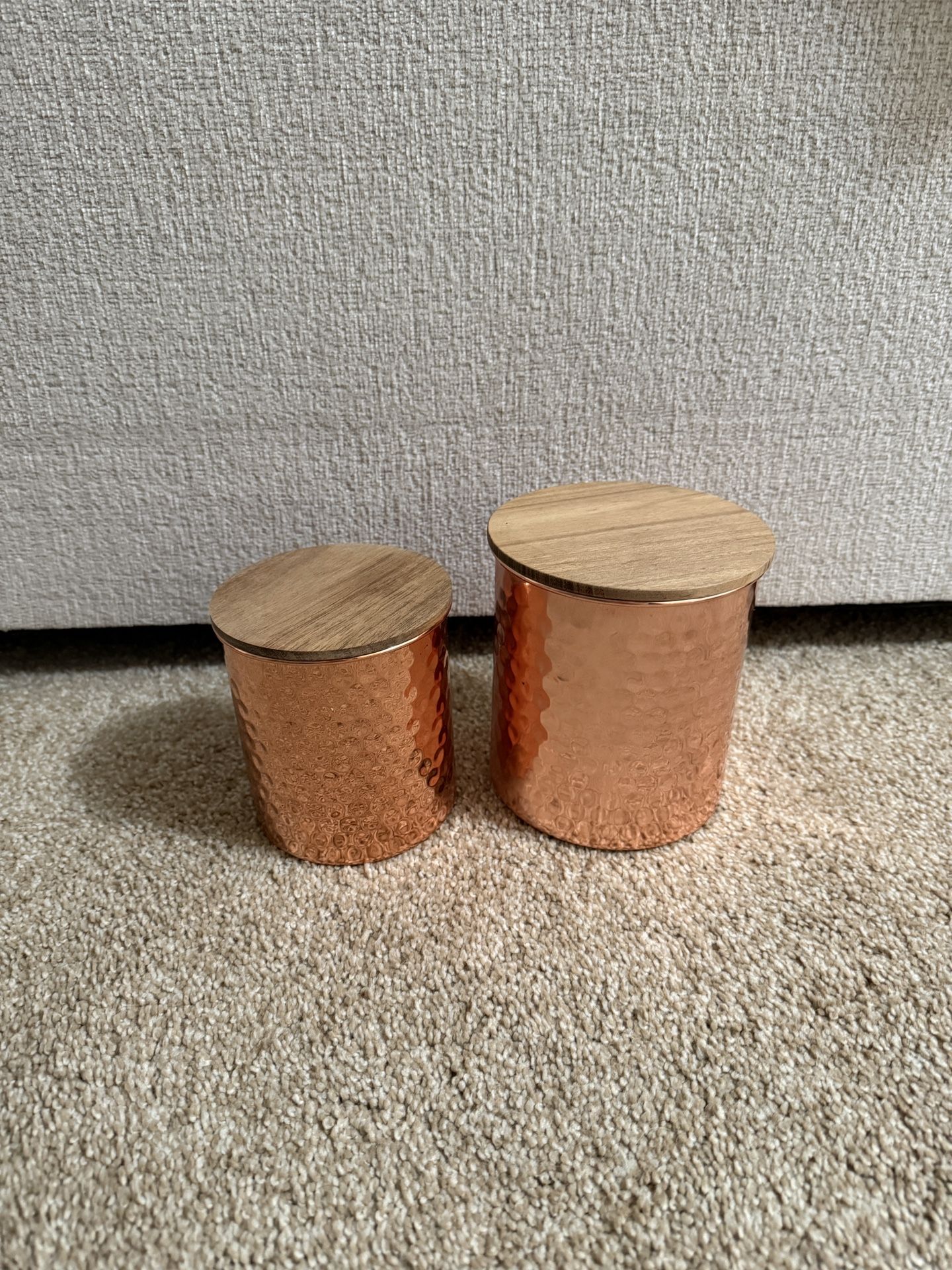 UNCOMMON JAMES Set of 2 Canisters - Metal copper plated with wood lids