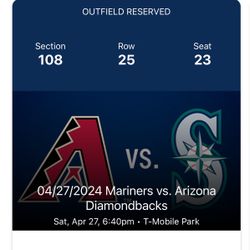 Mariners vs. Arizona Diamondbacks - Saturday Game, Aisle Seats (Section 108, Row 25 - Actual 3rd row from the field!) 