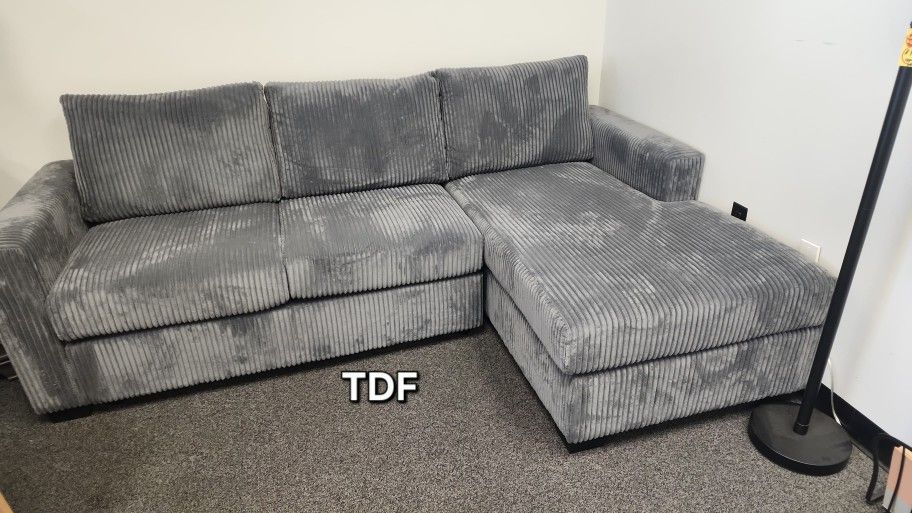 Brand New Grey Corduroy Sectional Sofa Couch (New In Box) 