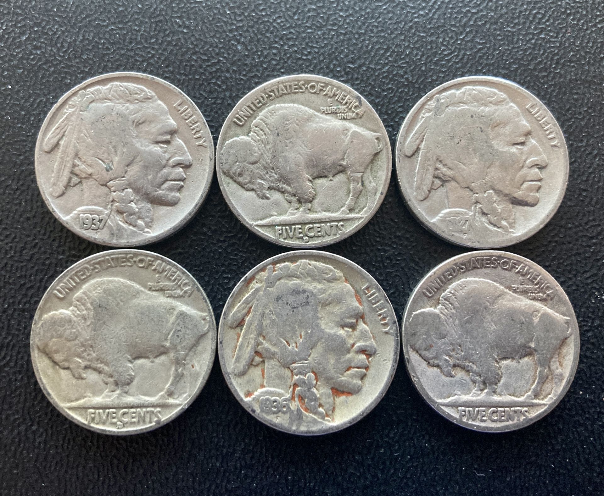 6 Vintage 1930s 1920s Indian Head Buffalo Nickels Rare Coins HTF 