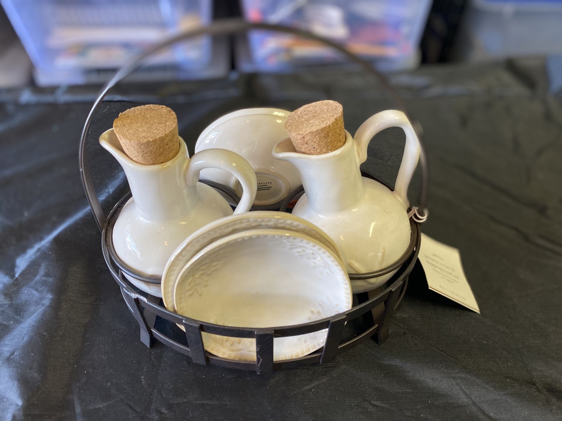 pottery barn olive and vinegar set