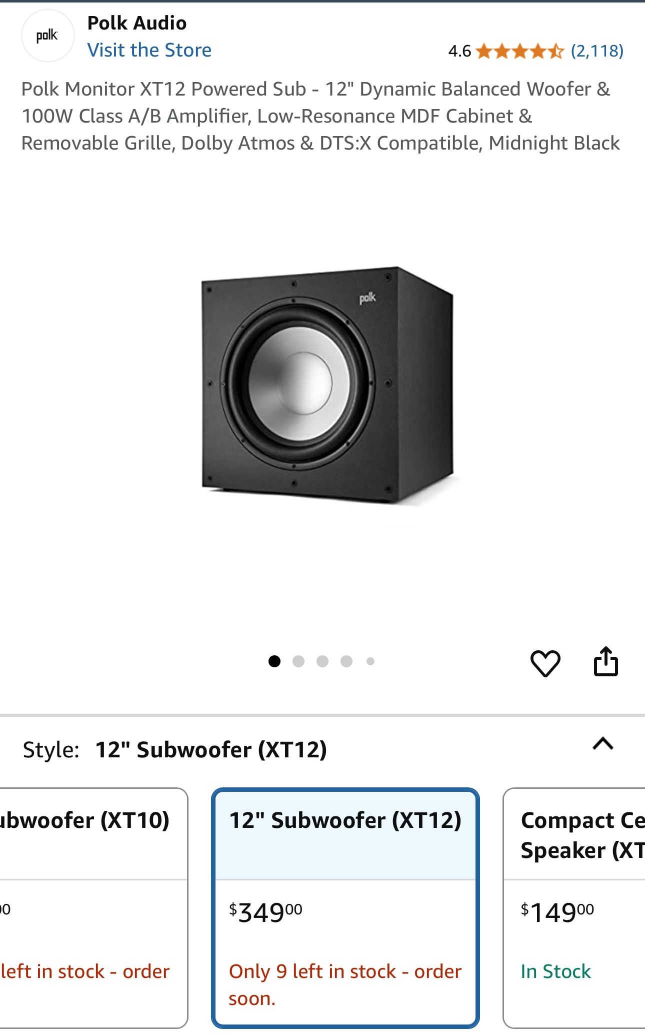 Polk Monitor XT12 Subwoofer 