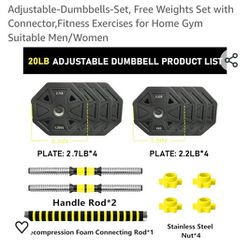 Adjustable-Dumbbells-Set, Free Weights Set with Connector,Fitness Exercises for Home Gym Suitable 