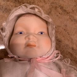 Vintage Porcelain Doll In Christening Gown