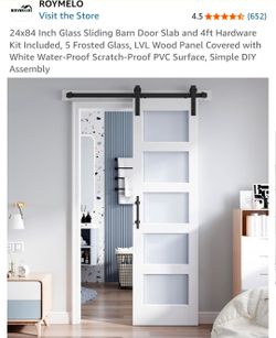 ROYMELO - 24x84 Inch Glass Sliding Barn Door Slab and 4ft Hardware Kit Included - New