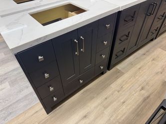 36 in. Navy Blue Vanity with Quartz Top & Sink for $900