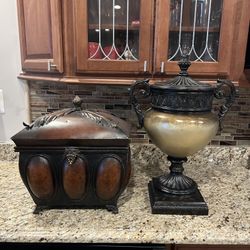 Ornate Decorative Chest + Large Urn Vase Set – Matching Traditional Décor