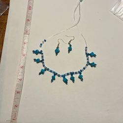 Blue Block Necklace And Earrings 