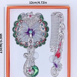 1 Piece Vintage Mirror Comb Set, Handheld Vanity Mirror, Cosmetic Handle Mirror with Comb, Portable Makeup Mirror, Ideal Gift Mirror Comb Set 
