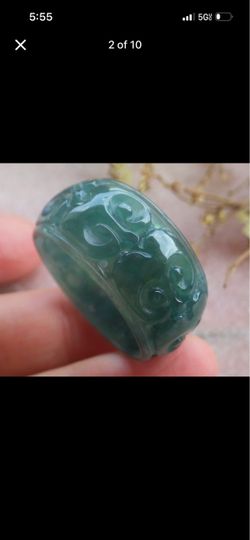 Jadeite thick ring size13 certificate jade green ruyi ring