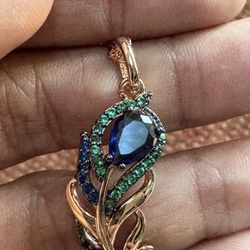 585 14K Rolled Gold Rose Gold Plated Stamped Peacock Blue pendant & 20” chain 