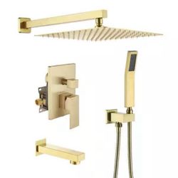 Single-Handle 1-Spray 2.5 GPM Tub and Shower Faucet with 12 in. Fixed Shower Head in Brushed