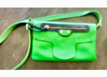 Inspired Bright Green Leather Crossbody Bag / Wallet Wristlet Clutch