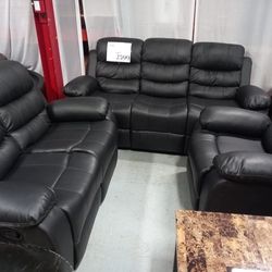 New 📦 Black  3PC Bonded Leather Recliner Set, Sofa, Loveseat, Chair - Same Day Delivery. 