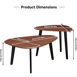 2-Piece Modern Nesting Coffee Table Set – Walnut Wood Look, Black Legs