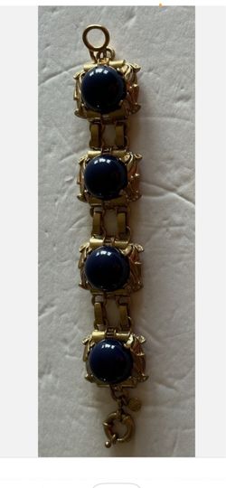 Vintage J Crew Navy Blue Lucite Links Chunky Bracelet Blue Cabachons