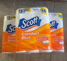 3 Packs of Scott Comfort Plus 12 Family Rolls (One-Ply) Unscented Toilet Paper (Bathroom Tissue)