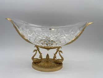 A Large Vintage French Empire Style Crystal & Ormolu Centerpiece Decor w/Gilt Swans