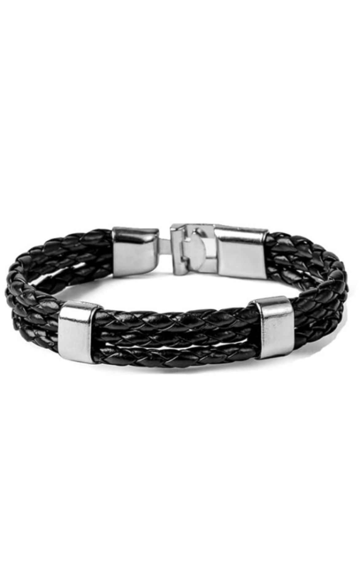 Black Leather Bracelets for Men Women Braided Leather Wristband Cuff Bracelets Punk Leather Bracelets