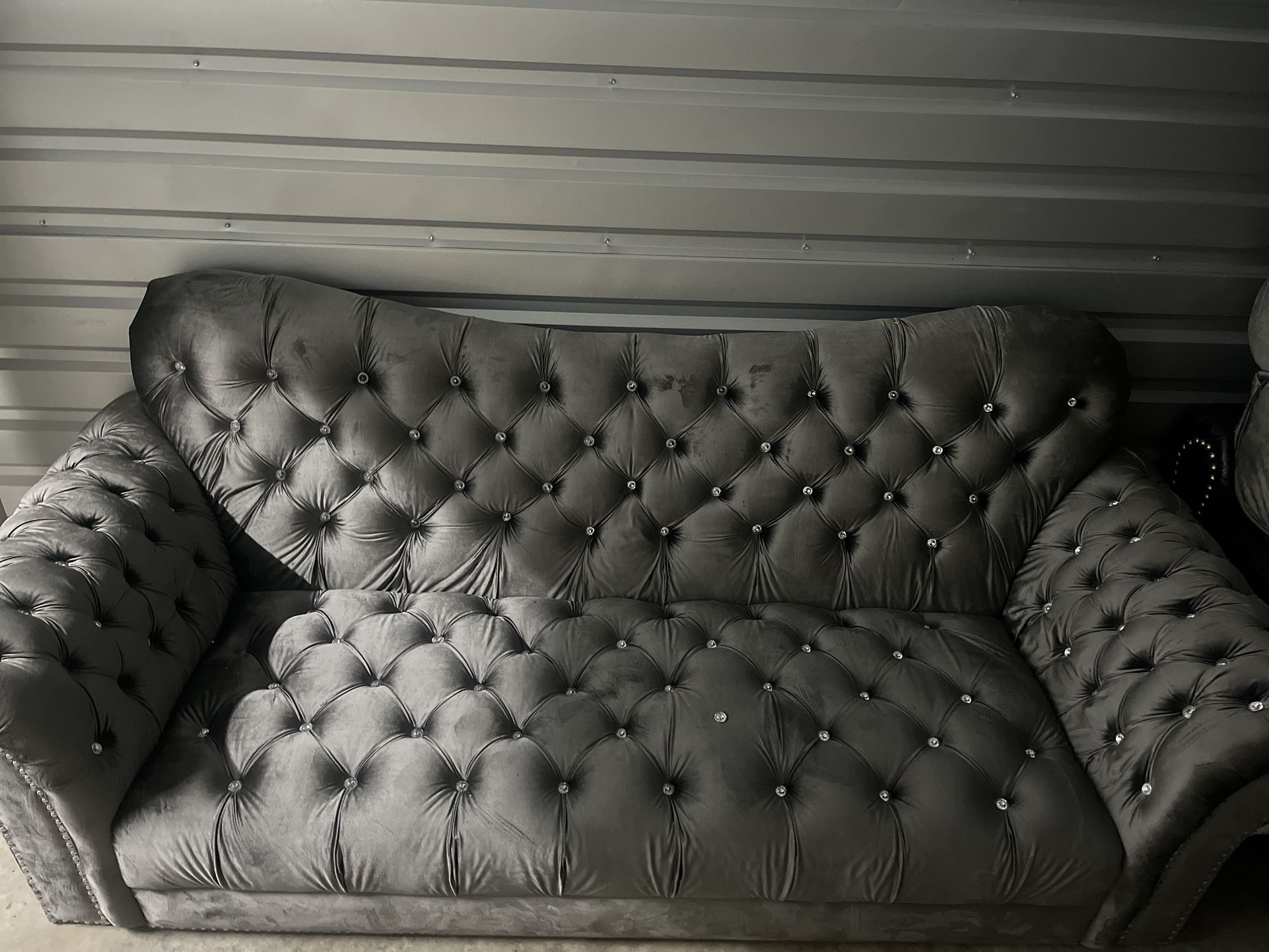 Grey Velvet Studded Sofa