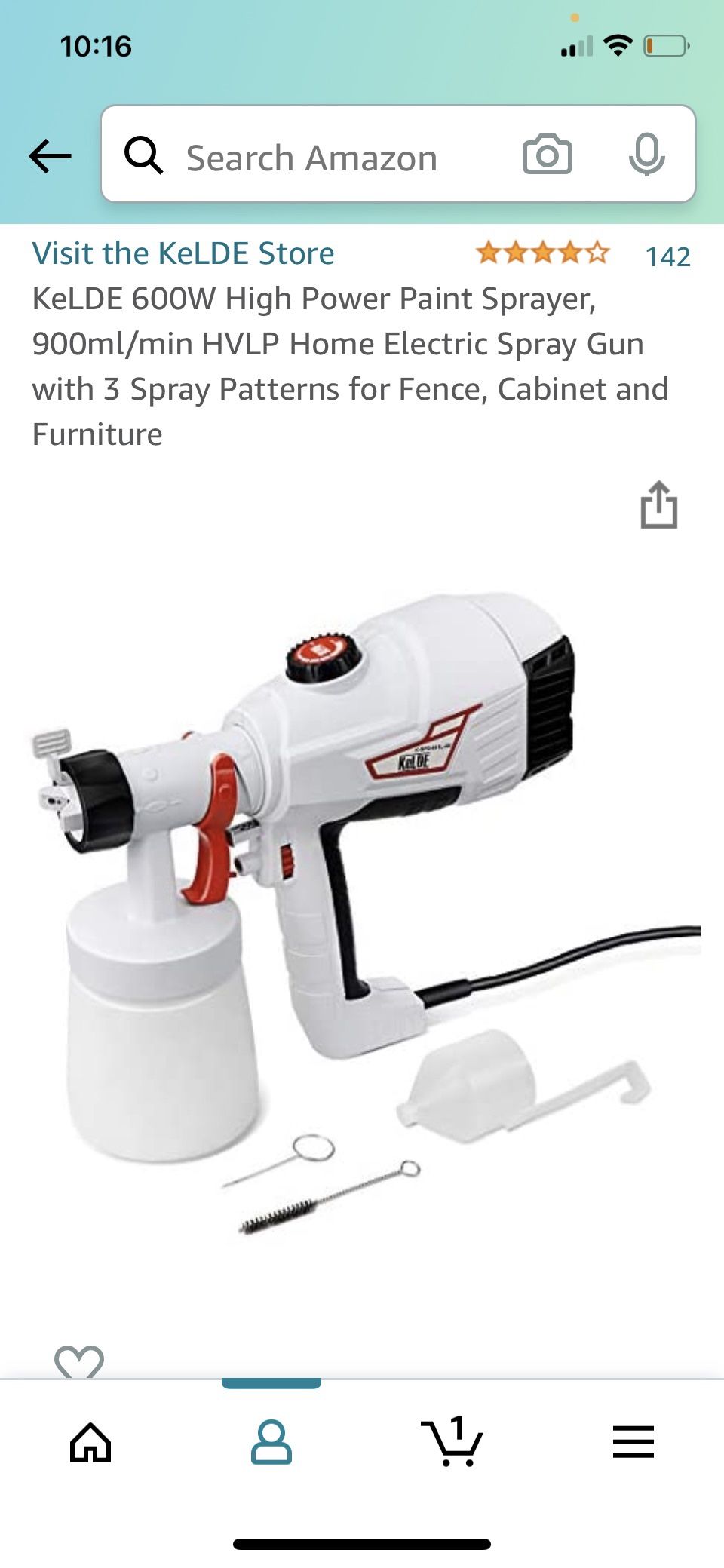 KeLDE 600W High Power Paint Sprayer, 900ml/min HVLP Home Electric Spray...