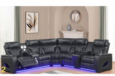 Power Reclining Sectional w/LED light, Wireless surround system, USB charger, starts @ $1975.00 