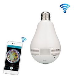 360 Degree Bulb Lamp Network Panoramic Camera Wireless WiFi Smart Security Camera, Support Monitor Detection & Voice intercom & 128GB Micro SD Card(Wh