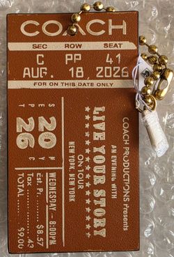 Coach Tabby in Chains Concert Ticket Leather Bag Charm Amber NEW