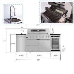 44-Inch 6-Burner 85000 BTU Deluxe Stainless Steel Gas Outdoor Kitchen Bar Barbecue Island Grill + Wine Cooler Compact Refrigerator + Rotisserie + Gran