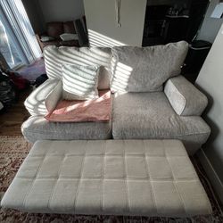 Storm Gray 2-Seater Loveseat, With Matching Ottoman And Royal Velvet Pillows