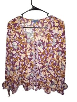 Women’s Democracy Floral Print Long Sleeve Blouse Size S Excellent Condition