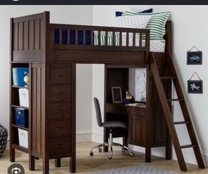 Pottery Barn Kids Bunk Bed With Desk, Storage, And Shelves (Dark Brown)