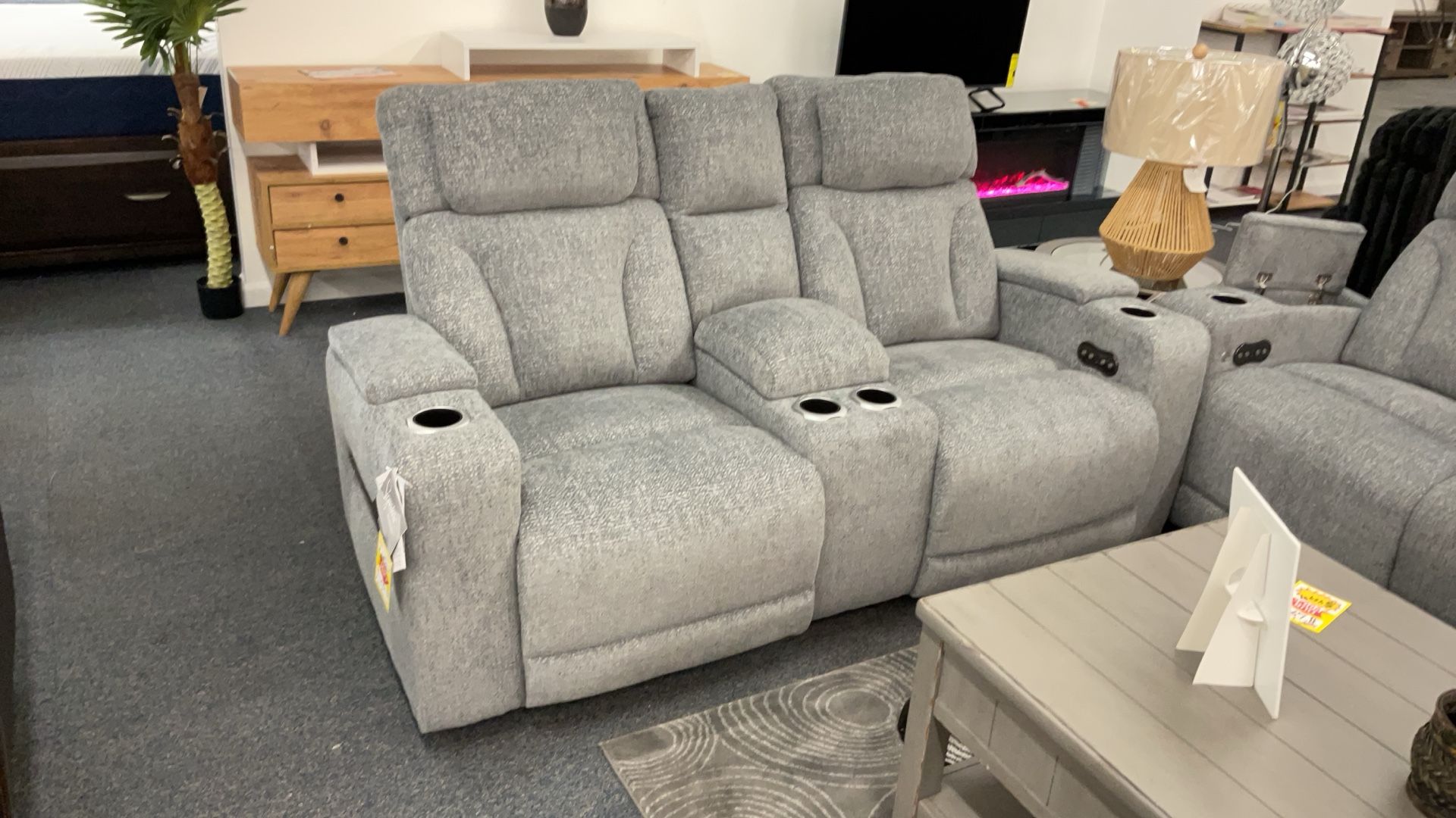 Blue-gray Electric Reclining Love Seat With Lumbar Back Support Was $1599 Now $1280